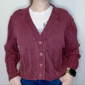 preppy 80s cropped oversized cardigan with 3/4 sleeve